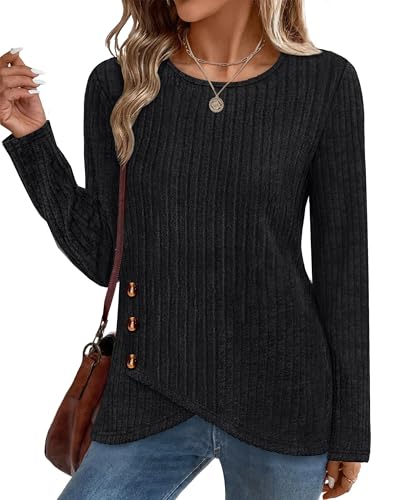 XIEERDUO Tunic Sweaters for Women Long Sleeve Shirts Crew Neck Tops with Buttons Fall Fashion Outfits Winter Clothing2