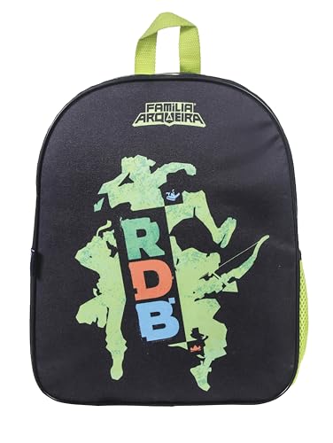 Mochila Infantil - Família Arqueira, Preta com Verde, Poliéster, Tamanho M, Alças Acolchoadas Ajustáveis | Dermiwil.