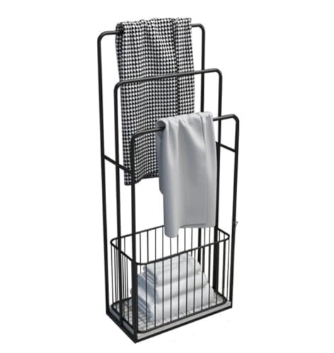 LCHJX Toallero Toallero Toallero de pie Toallero de Metal de 3 Niveles con Cesta de Almacenamiento y Base de mármol Toallero Independiente para baño Lavadero Toallero Independiente (Color: A-Negro,