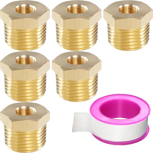 MSAEIQUN Brass Reducer Hex Bushing Threaded Pipe Fitting 1/2 NPT Male x 1/8 NPT Female Bushing 1/2 to 1/8 Adapter Pipe Fitting (1/2 NPT Male x 1/8 NPT Female, brass, 6)