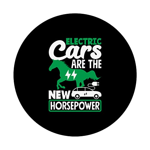 Electricity Cars are the new Horsepower Electric Vehicle EV PopSockets Swappable PopGrip, Black - Image 3
