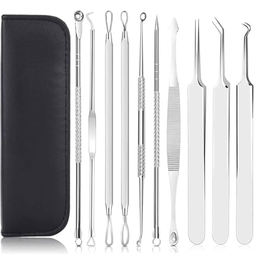 Blackhead Remover Outil, Extracteur Point Noir, 10 Pcs Pimple Extractor, Professionnel D'acné Aiguille Tire Comédons Pince avec Boite