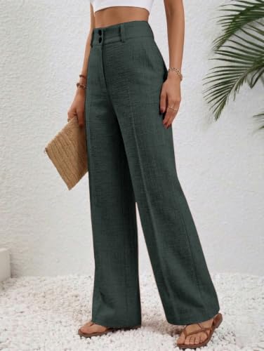 Image of TOPLOT High Waist Korean Trousers for Woman | Premium Wide Leg Palazzo Pant | Full Length with Dual Button & Elastic Band | Comfortable Office Wear & Business Casual Trouser (5272)