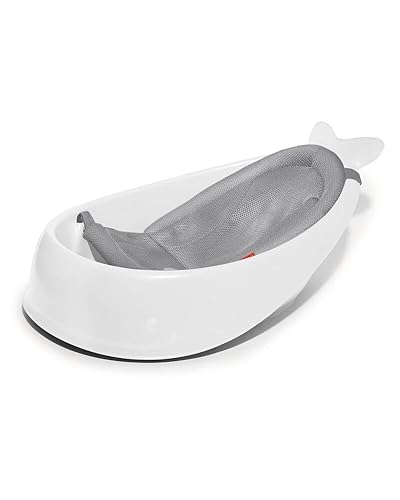 Miniatura 2 de Skip Hop Bañera para bebé, bañera inteligente de 3 etapas, Moby, juego esencial de baño para bebé, color blanco y Moby, gris