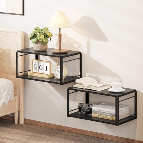 NANAGIFTREE Floating Nightstand Set of 2, Wood Bedside Shelf Wall