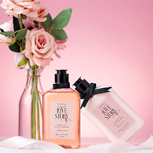 Image of Kimirica Love Story Gardenia and Night Blooming Jasmine Shower Gel and Moisturizing Summer Body Lotion Duo,(270ml | 270ml), 100% Vegan and Paraben Free with Goodness of White Tea Extract, Aloe Vera and Vitamin E
