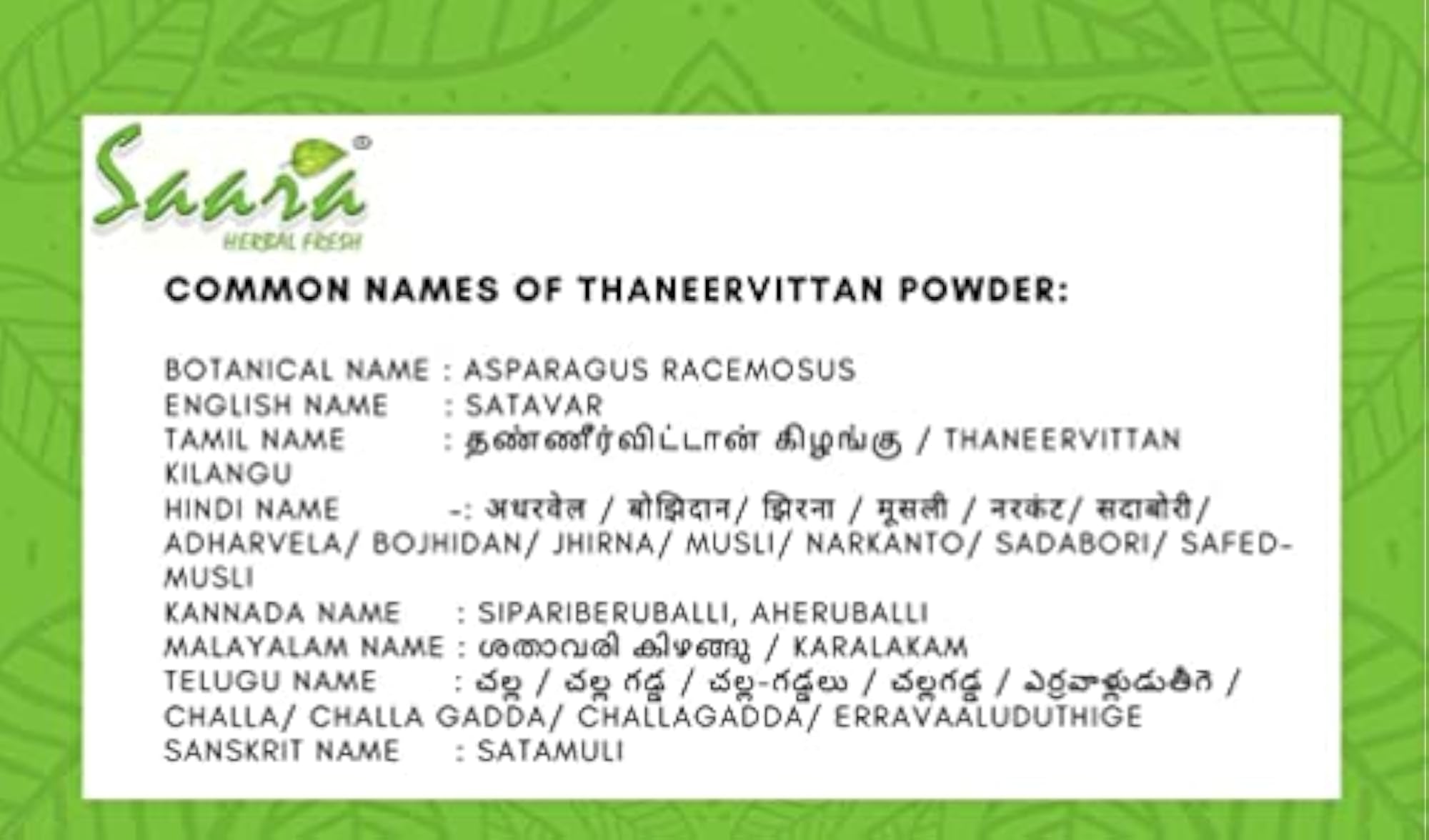 Saara HERBAL FRESH Thaneervittan Kilangu Roots, 500g Pack of 5