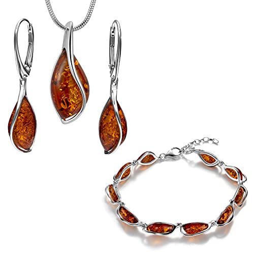 Juego de joyas para mujer con ámbar en gota para eventos de noche
