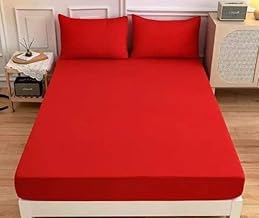 طقم ملايه قطن استك من a.m.j مكونات عالى الجوده 1 مثبته مع 2 غطاء وساده 50*70 - احمر كوين 150*200 cm عدد الخيوط: 400