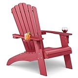 Cecarol Oversized Adirondack Chair Plastic, Outdoor Fire Pit Chair with Cup Holder, Adirondack Patio Chair Weather Resistant for Outside, Porch, Lawn, Garden- AC01, Red(Wood Grain)