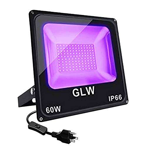 Blacklight, GLW LED 60W Black Light Flood Light IP66-Waterproof (with Plug), Black Lights for Glow Party, Stage Lighting, Glow in The Dark, Fluorescent Poster, Body Paint, Curing