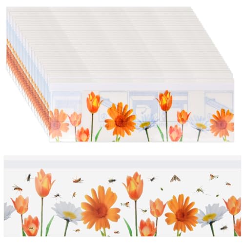 30Pcs Fly Window Sticker Fly Catcher Indoor Sticky, Window Fly Trap Stickers, Fly Trap Catchers for Indoors Houseflies Gnat, Nontoxic and Pesticide Free (Beautiful tulip design)