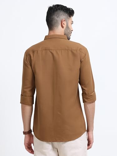 Image of Men's Solid Casual Shirt, Cotton Blend, Regular Fit, Spread Collar, Full Sleeve, Button Closure Perfect for Casual & Office Wear
