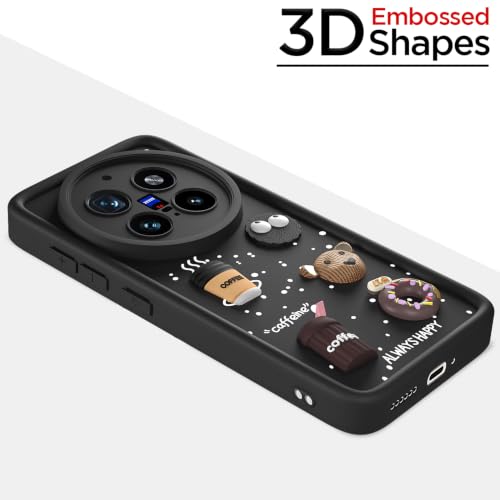 Image of Pikkme Back Cover for Vivo X200 Pro 5G | 3D Bear Silicone Cute & Fun Coffee Cartoon | Full Body Protection Bumper Case (Black)