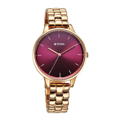 Image of Titan Neo Quartz Analog Maroon Dial Rose Gold Metal Strap Watch for Women