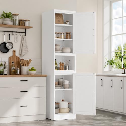 Image of Tall Narrow Pantry Cabinet for Kitchen, 67 inch H Metal Storage Cabinets with Doors and 3 Adjustable Shelves for Dining Room, Living Room and Home Office (16 inches Wide White)