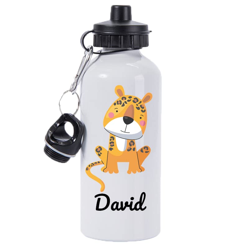 Pickhut Personalised Leopard White Water Bottle 600ml Back to School Gift for Kids