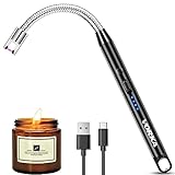 VORKA Electric Lighter, USB Type-C Rechargeable Candle Lighter, 360°Flexible Neck Long Arc Lighters Windproof Flameless with LED Battery Display for Candles Grill Camping Cooking BBQ Stove (Black)