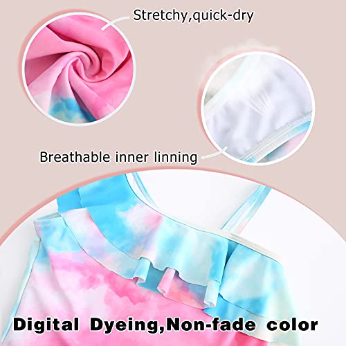 Girls One Piece Swimsuits One Shoulder Ruffle Bathing Suit Kids Hawaiian Floral Swimwear 3-16 Years4