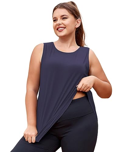 LALAGEN 2023 Plus Size Camiseta regata de treino para mulheres ajuste solto costas nadador sem manga