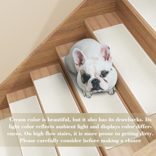Stair Treads Carpet for Wooden Steps with Non Slip Rubber Backing, 100% Polyester Soft Stairs Resistant Indoor Skid Runner Safety Rugs for Kids Elders and Pets (7, Cream, 30" * 8")