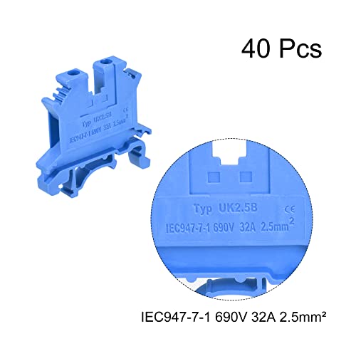 Bornas para carril DIN tipo tornillo abrazadera azul UK2.5B en pack de 40 3