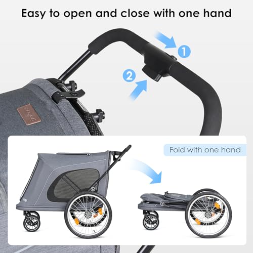 Image of R8 Pro Extra Large Foldable Pet Stroller, Dog Stroller & Pet Trailer for Large Dogs Under 100 lbs, Unmovable, Disabled & Pregnant Dogs - Conveniently Carriable by Bike and Car, Grey