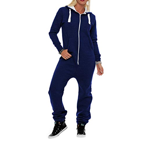 Eshal Fashion Damen Jumpsuit Fleece Schlafanzug Frau Traininganzug Onesie Schönes elegente Playsuit Damen Einteiler Onesie Overalls Hoodies Nachtwäsche (Medium, Dunkelblau) Cover