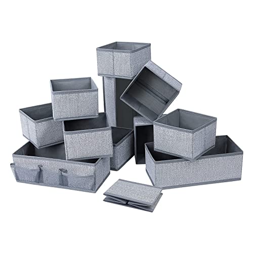 DIMJ Ensemble de 12 boîtes de rangement pliables en tissu Organiseurs pour chaussettes et sous-vêtements Système de rangement pour tiroirs, armoires et coiffeuses