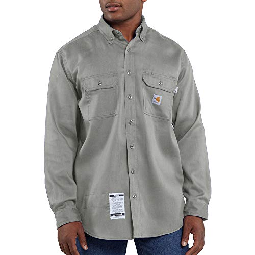 Carhartt Men's Flame-Resistant Work Dry Light-Weight Twill Shirt, Gray, Small