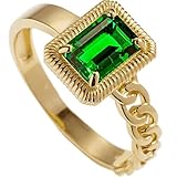 Daesar Anillos Mujer Compromiso con Rectángulo con Tsavorita, Oro Amarillo 14K, Talla 13(53mm), Anillo de Alianza Oro Verde