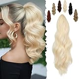FELENDY 16' Ponytail Extension Long Curly Wavy Ponytails Clip in Claw Hair Extension Pony Tails Natural Looking Synthetic Hairpiece for Women Bleach Blonde