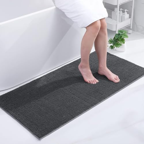 Homaxy Chenille Badezimmerteppich Badteppich Badematte rutschfest 60x120cm | Dunkelgrau, saugfähiger Badvorleger, maschinenwaschbar Duschvorleger, langlebig Badematten & Badteppich