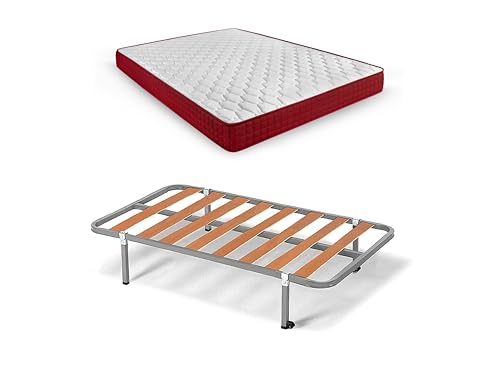 HOGAR24 ES | Cama Completa | Somier Basic + Colchón Viscoelástico Spring Plus | Incluye Juego de Patas con Abrazadera de 25 cm | Medidas: 105x190 cm
