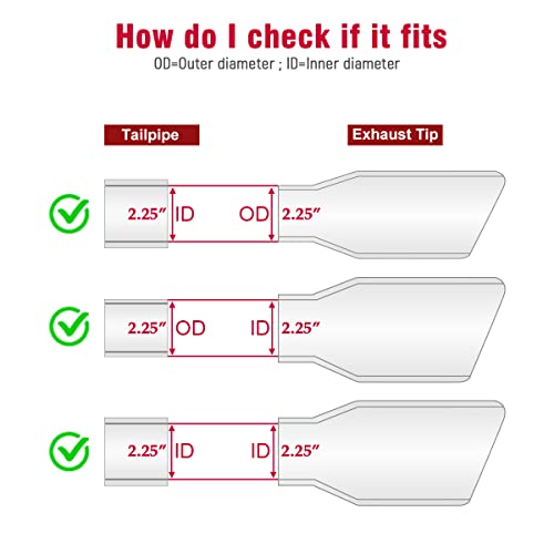 2 Pcs Universal Stainless Steel Exhaust Tip 2.25" Inlet 3.5" Outlet 18" Long Car Truck Weld On Exhaust Tailpipe Tips Slant Cut #TOP2
