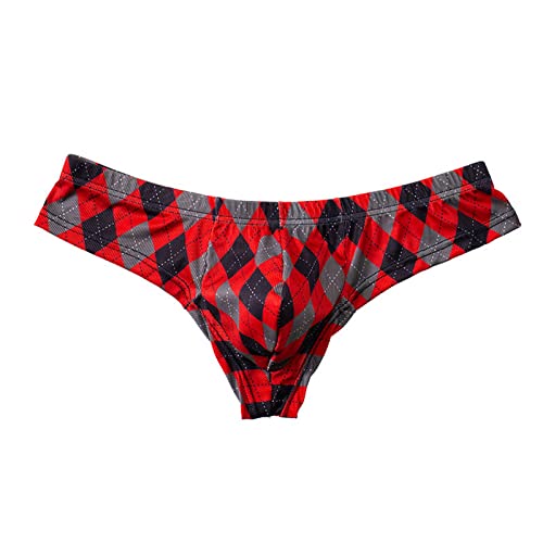 Men's Plaid Printed Ice Thread Underpants Breathable Men's Breathable G-string Pants3