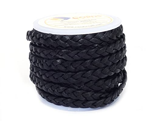Cords Craft, 5Mm 3 Ply Braided Genuine Leather Cord, Braided Leather Cord, Leather Cord, Braided Cords, Black Color, Hand Braided, Roll Of 5 Meters #TOP7
