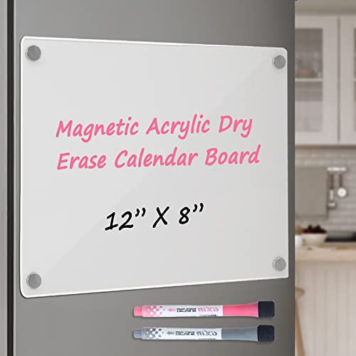 Acrylic Whiteboard Small, 12 X 8 Inches Small Note Board For Refrigerator, Easy To Write And Clean Dry Erase Board For Reusable, Includes 2 Dry Erase Markers (White) #TOP11
