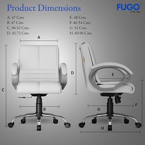 Image of FUGO FG235 Ergonomic Medium Back Office Chair with Adjustable Height, Cushioned Back&Seat, Tilting Mechanism, Heavy-Duty Metal Base, Dual Nylon Casters-Ideal for Work, Study, 3-Year Warranty (White)