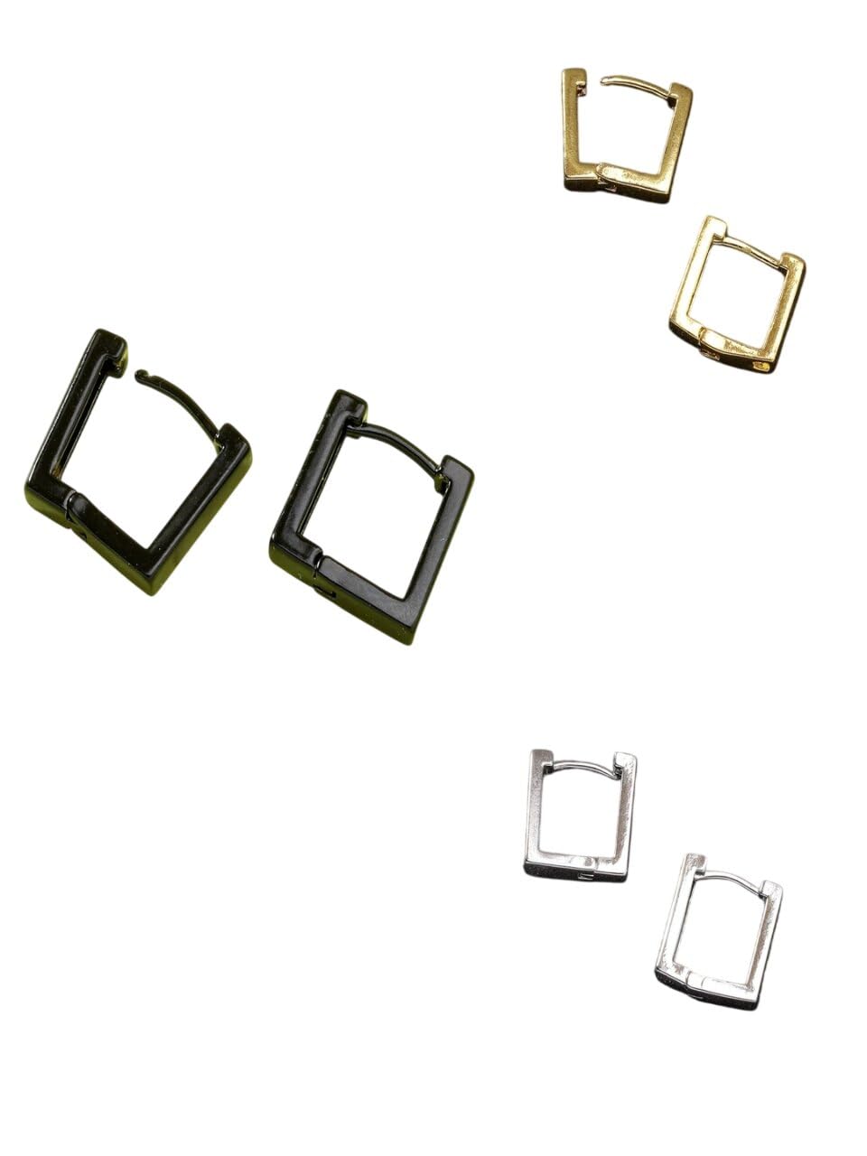 nvr Men Set of 3 Multicolor Rhodium Plated Geometric Shape Stainless Steel Hoop Earrings-picture-11