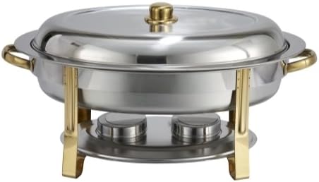 Winware 6 Quart Oval Stainless Steel Gold Accented Chafer, set of 6