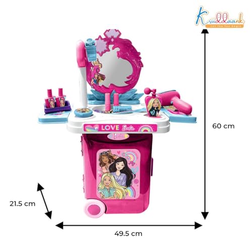Image of Barbie Trolley Dressing Set for Girls - 18 Pcs Portable Beauty Kit with Lights, Music & Realistic Makeup Accessories - Pretend Play Vanity Set |Birthday Gift for Kids Age 3+ (Pink)