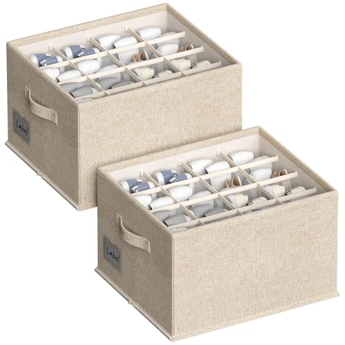 2 Pack Shoe Organizer for Closet, Fits 16-32 Pairs Fabric Shoe Storage Bins Large Shoe Box Storage Containers with Bottom Support for Shoes Space Saving Shoes Holder (Beige, 19.7*15.7*11.8in)