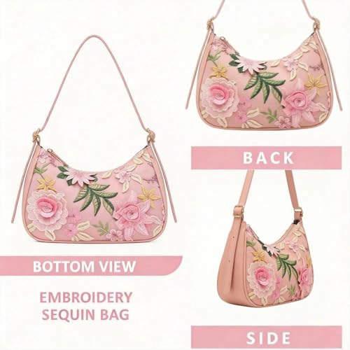 Bolso de noche con flores de lentejuelas para mujer miniatura 7