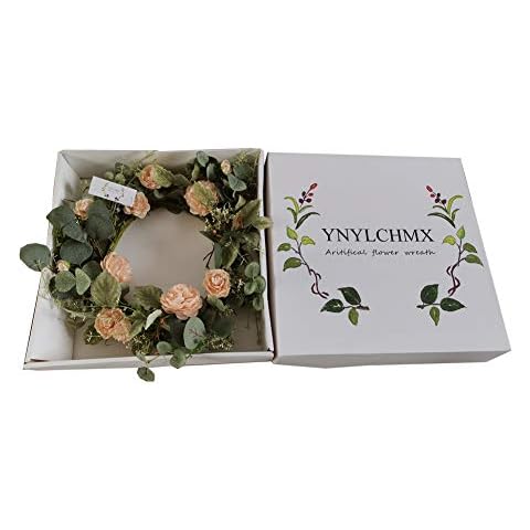 YNYLCHMX Pink Peony Flower Wreath Outdoor Green Wreath for Front Door Wall Window Party Décor Cover
