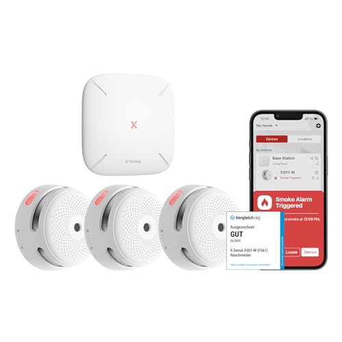 X-Sense Wi-Fi Smoke Alarms for Home with SBS50 Base Station, Wireless Interlinked Smart Smoke Alarm Home Security System, Smart Fire Alarm, Compatible