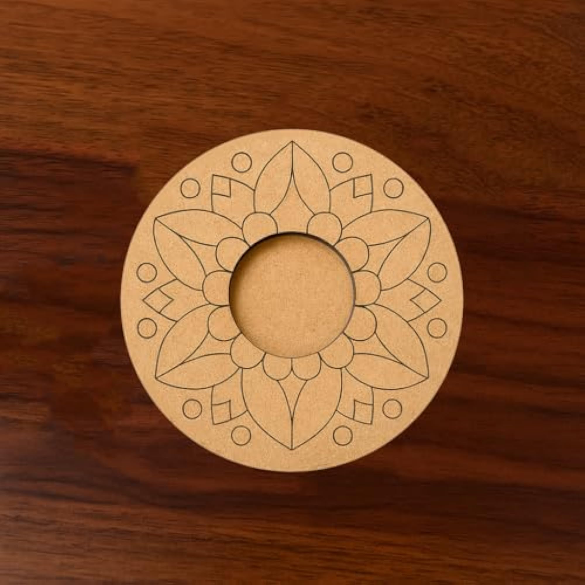Modern Mandala MDF Tealight Candle Holder, Stylish Design