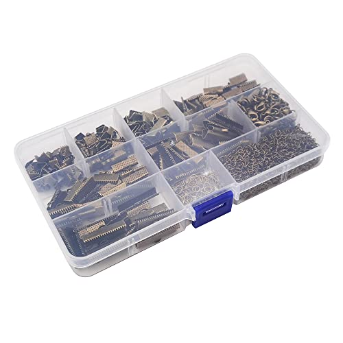 Inspirelle 100 Sets Assorted Size Bronze Ends For Ribbon Bracelet Bookmark Making Crimps Kit With Lobster Clasps And Chain Extenders #TOP3