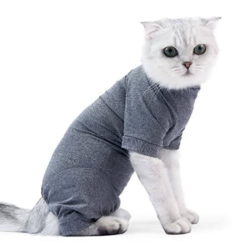 HEYWEAN Katzen-Erholungsanzug nach der Operation für chirurgische Pyjamas für Langärmliger Schutz vor Haarausfall, eng anliegender Anzug und E-Halsband, Alternative Onsies für Katzen