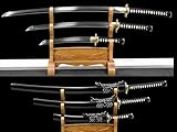 Lyuesword Full Functional Clay Tempered Japanese Samurai Sword Set Katana Wakizashi Tanto Set 3 Piece Can Cut Tree